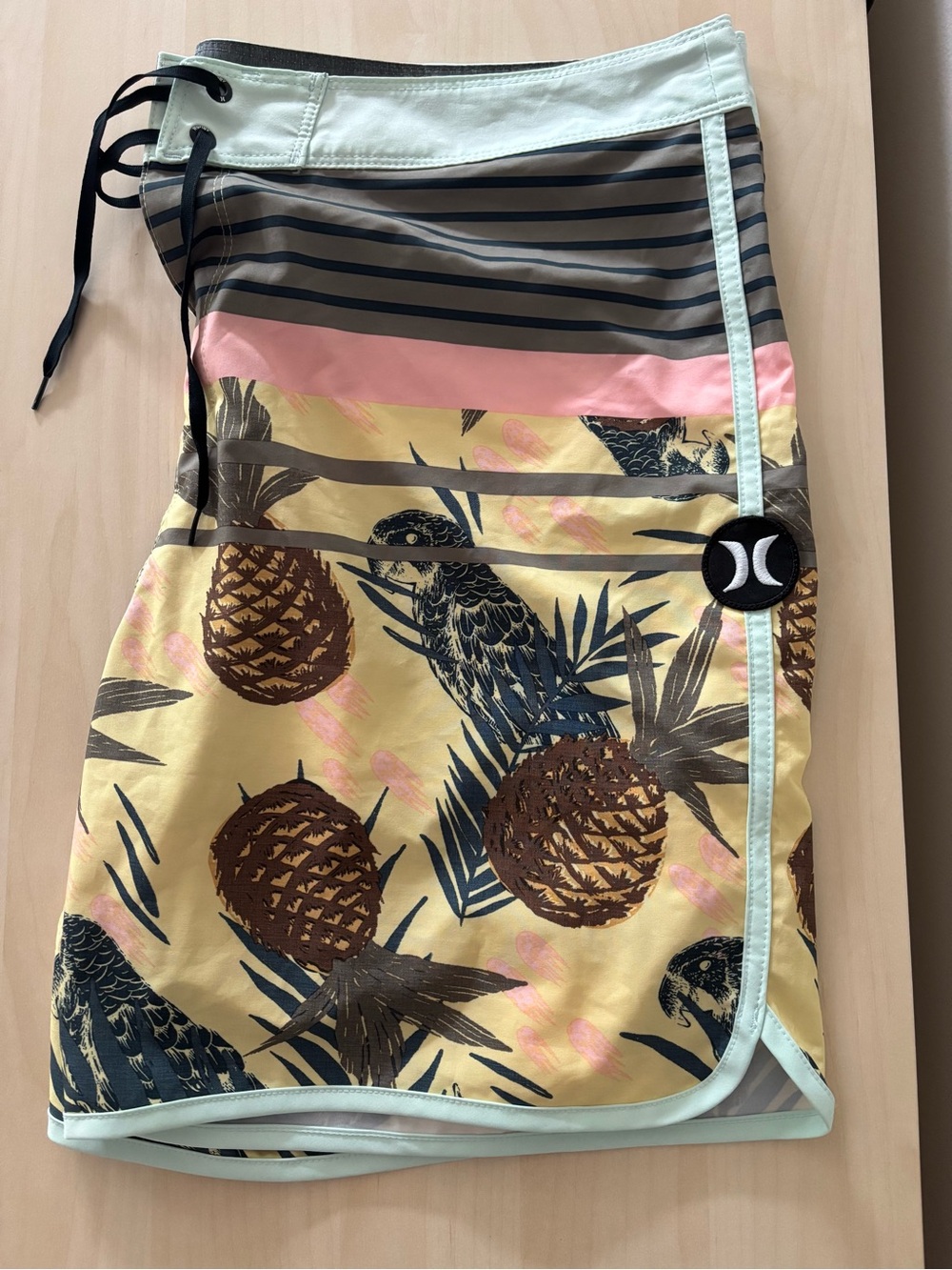 Hurley Yellow Pineapple & Parrot Print Boardshorts with Mint Trim